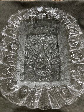 Vintage Ortefors Sweden Peacock crystal dish